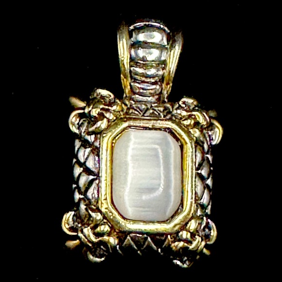 Jewelry - High end Costume Jewelry 2 tone Pendant Fleur de li /Mother of Pearl cabochon 2”